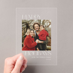 Invitations En Acrylique Carte de Noël photo de la typographie blanche