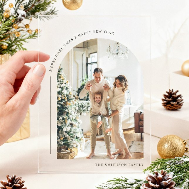 Invitations En Acrylique Carte de Noël photo moderne boho avec arche (Créateur téléchargé)