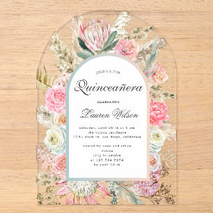 Invitations En Acrylique carte de photo de quinceanera florale bohème moder