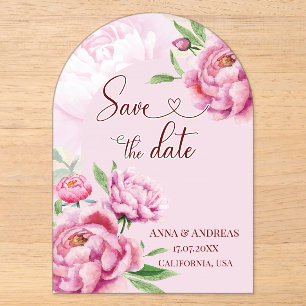 Invitations En Acrylique Carte de rappel de mariage Rose Pivoine