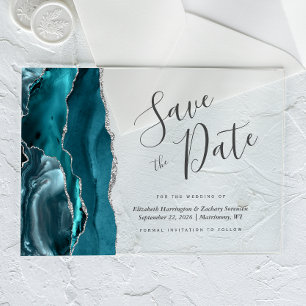Invitations En Acrylique Carte de rappel moderne turquoise et argentée en a