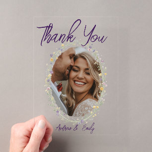 Invitations En Acrylique Carte de remerciement de mariage florale simple mo