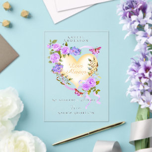 Invitations En Acrylique Carte de Saint-Valentin romantique violet Rose