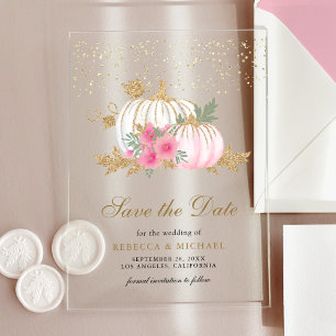 Invitations En Acrylique Carte de sauvegarde de mariage à fleurs roses et c