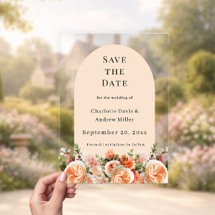 Invitations En Acrylique Carte de sauvegarde de mariage floral rose orange