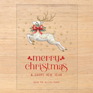 Invitations En Acrylique Carte de vœux typographie dorée Renne de Noël