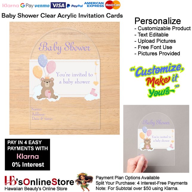 Invitations En Acrylique Carte d'invitation claire en acrylique pour Baby S (Baby Shower Birth Party Supplies Celebrate Clear Acrylic Invitations 6.)