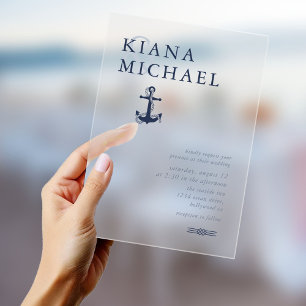 Invitations En Acrylique Carte d'Invitation de Mariage Bleue avec Ancre Ble