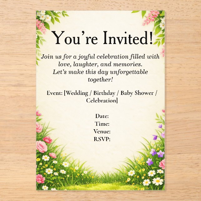 Invitations En Acrylique Carte d'invitation Fleur et Feuille  (Recto)