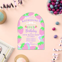 Carte d'invitation Pastel Anniversaire fraise