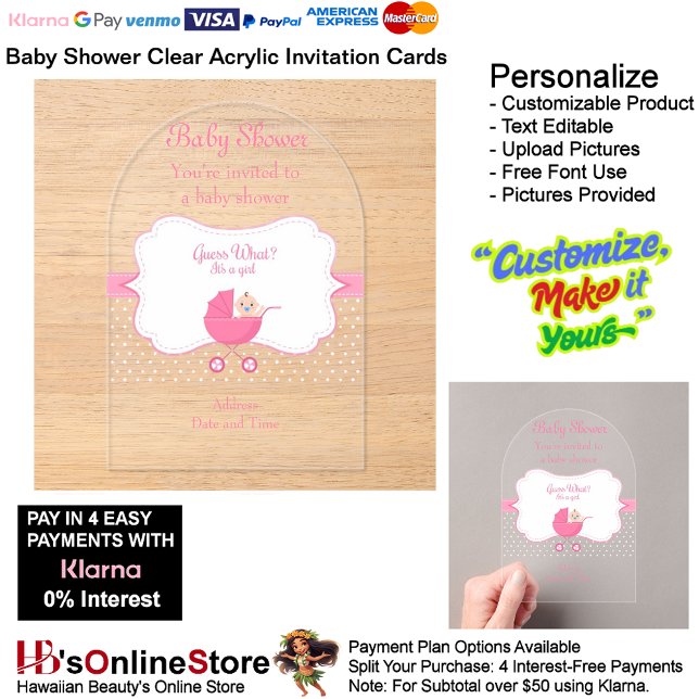 Invitations En Acrylique Carte d'invitation transparente en acrylique pour  (Girl's Baby Shower Birth Party Supplies Celebrate Clear Acrylic Invitations 2.)