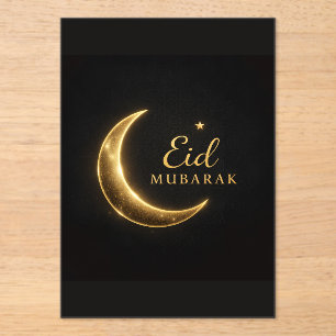 Invitations En Acrylique Carte élégante de Eid Mubarak noire et or – Premiu