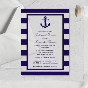 Invitations En Acrylique Carton de dîner de répétition de l'ancre marine bl