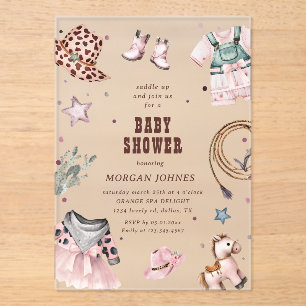Invitations En Acrylique Carton d'invitation à la baby shower Cowgirl Rose 