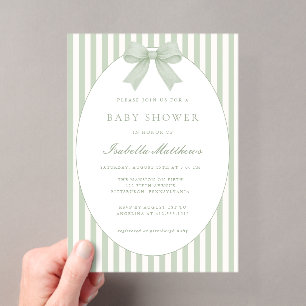 Invitations En Acrylique Carton d'invitation à la baby shower rayé vert sau