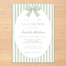 Carton d'invitation à la baby shower rayé vert sau