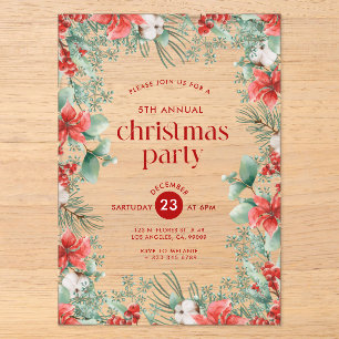 Invitations En Acrylique Carton d'invitation de fête avec fleurs de Noël