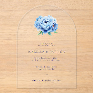 Invitations En Acrylique Carton d'invitation de mariage à fleurs bleues élé
