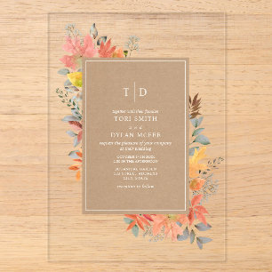Invitations En Acrylique Carton d'invitation de mariage d'automne avec feui