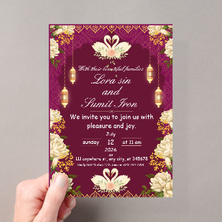Invitations En Acrylique Carton d'invitation de mariage élégant floral bord