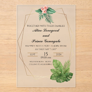 Invitations En Acrylique Carton d'invitation de mariage en acrylique tropic