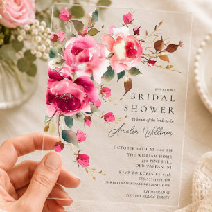 Invitations En Acrylique Carton d'invitation de mariage Fleur de Blush