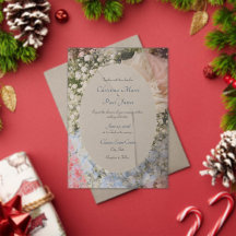 Carton d'invitation de mariage floral bleu et blan