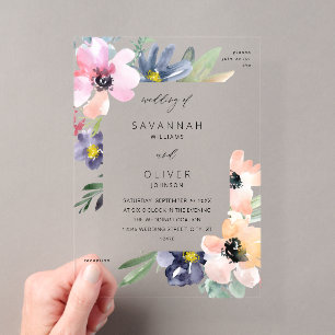 Invitations En Acrylique Carton d'invitation de mariage floral d'été