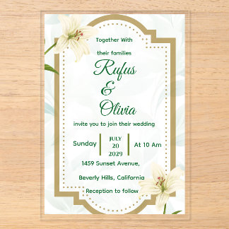 Invitations En Acrylique Carton d'invitation de mariage floral élégant avec