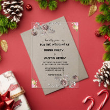 Carton d'invitation de mariage hivernal à motif fl