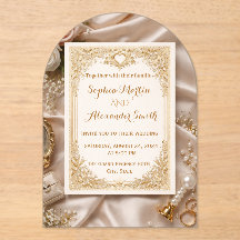 Carton d'invitation de mariage orné de luxe en or