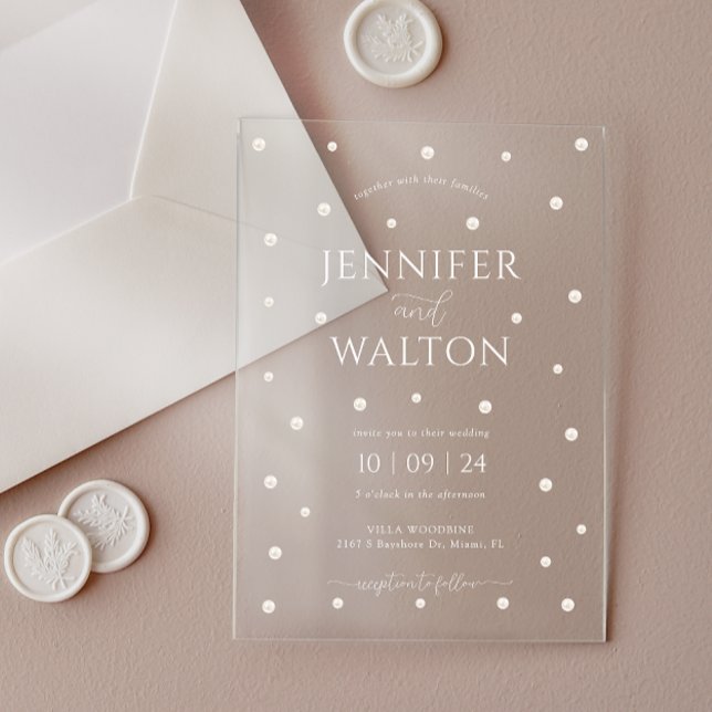 Invitations En Acrylique Carton d'invitation de mariage Perles Blanches (Créateur téléchargé)
