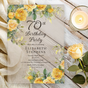 Invitations En Acrylique Carton d'invitation élégant pour 70 ans avec rose