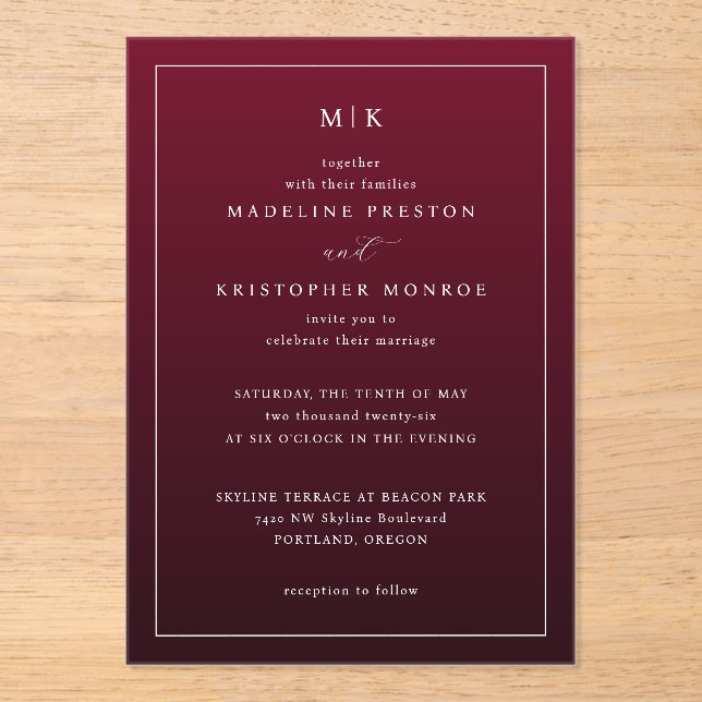 Invitations En Acrylique Carton d'invitation Formel Marron Élégant (Recto)