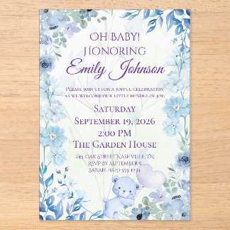 Invitations En Acrylique Carton d'invitation luxe pour Baby Shower Ourson