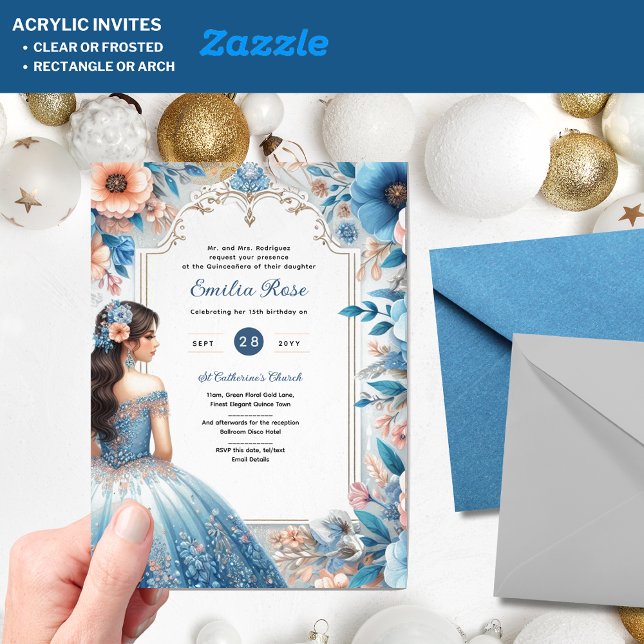Invitations En Acrylique Cartons d'invitation Quinceañera en acrylique robe (Créateur téléchargé)