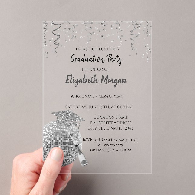 Invitations En Acrylique Casquette de Parties scintillant d'argent, Confett (In situ (ordinateur de poche))