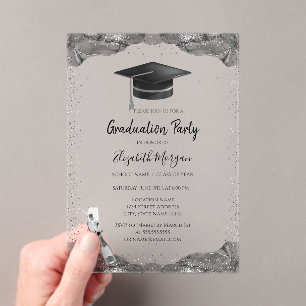 Invitations En Acrylique Casquette de remise de diplôme noire, confettis de