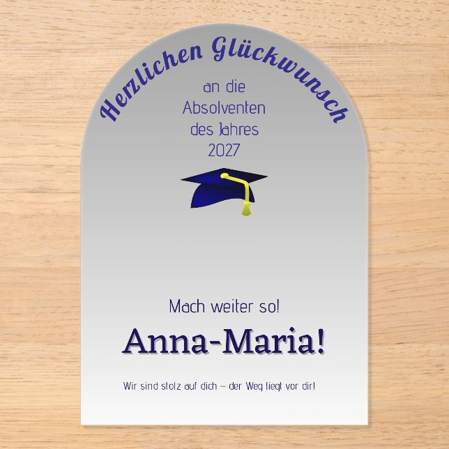 Invitations En Acrylique casquette de remise des diplômes bleue avec liseré (Recto)