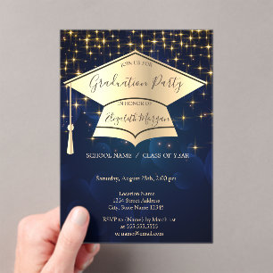 Invitations En Acrylique Casquette de remise des diplômes en or, étoiles fo