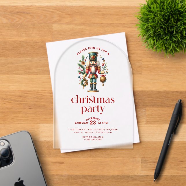 Invitations En Acrylique Casse-Noisette de Noël Blanc Rouge Fête de Noël (Insitu (Carte d'invitation))