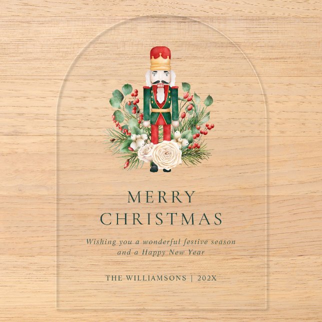 Invitations En Acrylique Casse-Noisette de Noël Verdure Festive (Recto)
