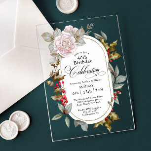 Invitations En Acrylique Célébration d'anniversaire floral féminin pour les
