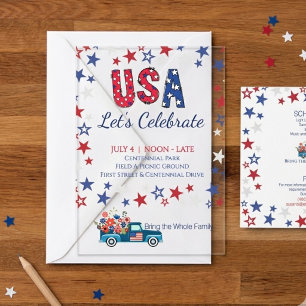 Invitations En Acrylique Célébration d'anniversaire Fun USA Rouge Blanc et