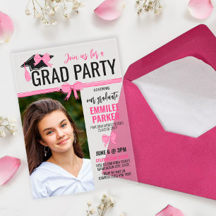 Invitations En Acrylique Célébration de remise de diplôme avec rubans roses