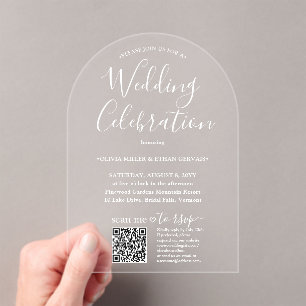 Invitations En Acrylique Célébration du Mariage de script simple QR RSVP Ar