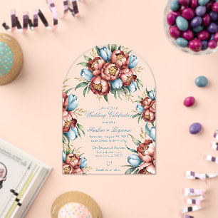 Invitations En Acrylique Célébration du Mariage des pivoines et tulipes rom