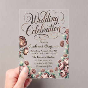 Invitations En Acrylique Célébration du Mariage Mocha Brown Peony