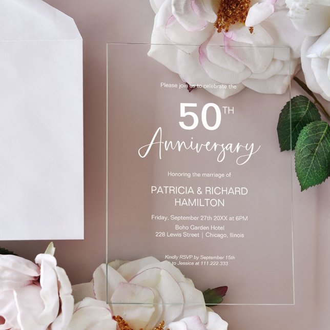 Invitations En Acrylique Célébration élégante de 50 ans de mariage  (Créateur téléchargé)