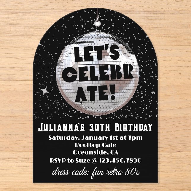 Invitations En Acrylique Célébrons Rétro Anniversaire 80s  (Recto)